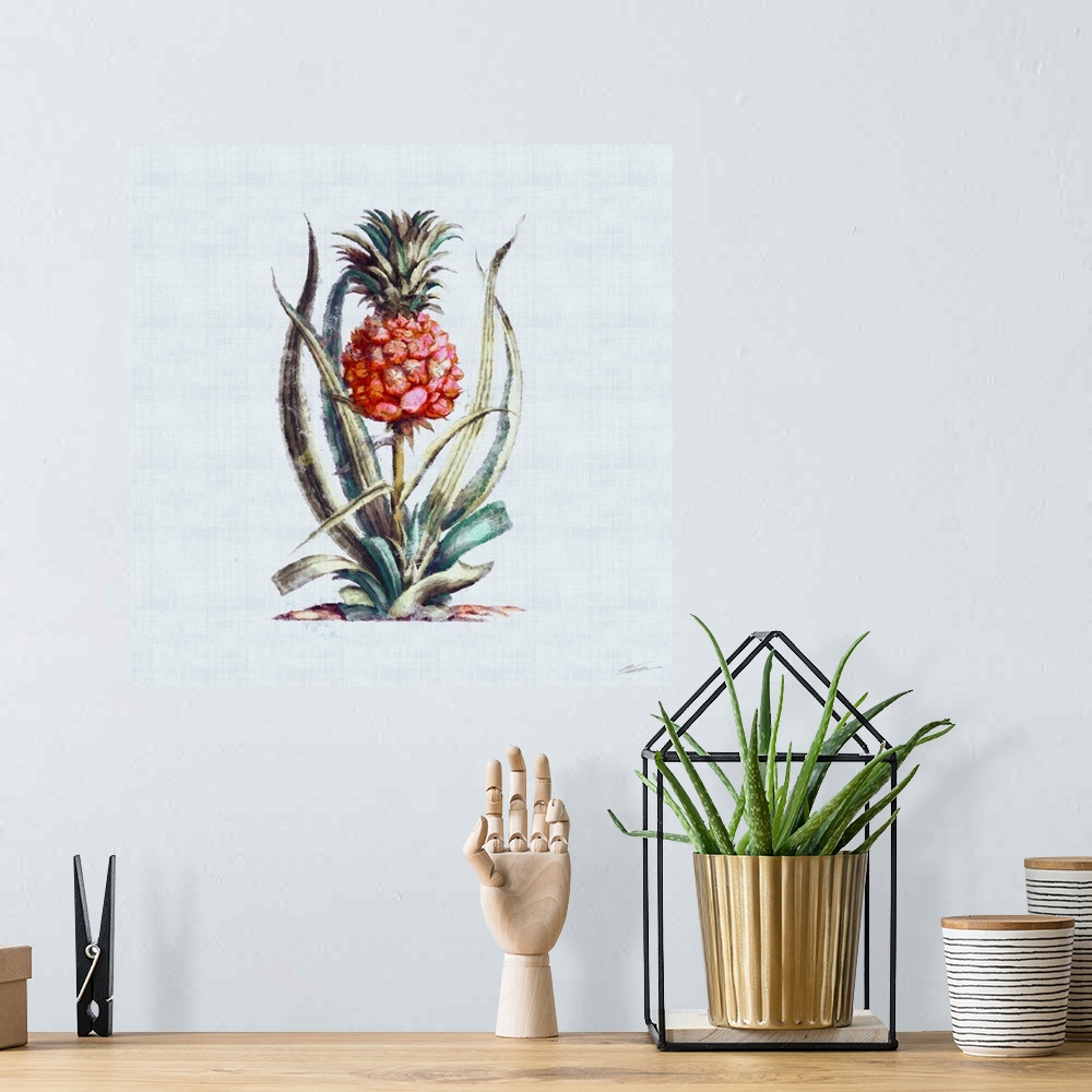 A bohemian room featuring A contemporary colored pineapple on linen.
