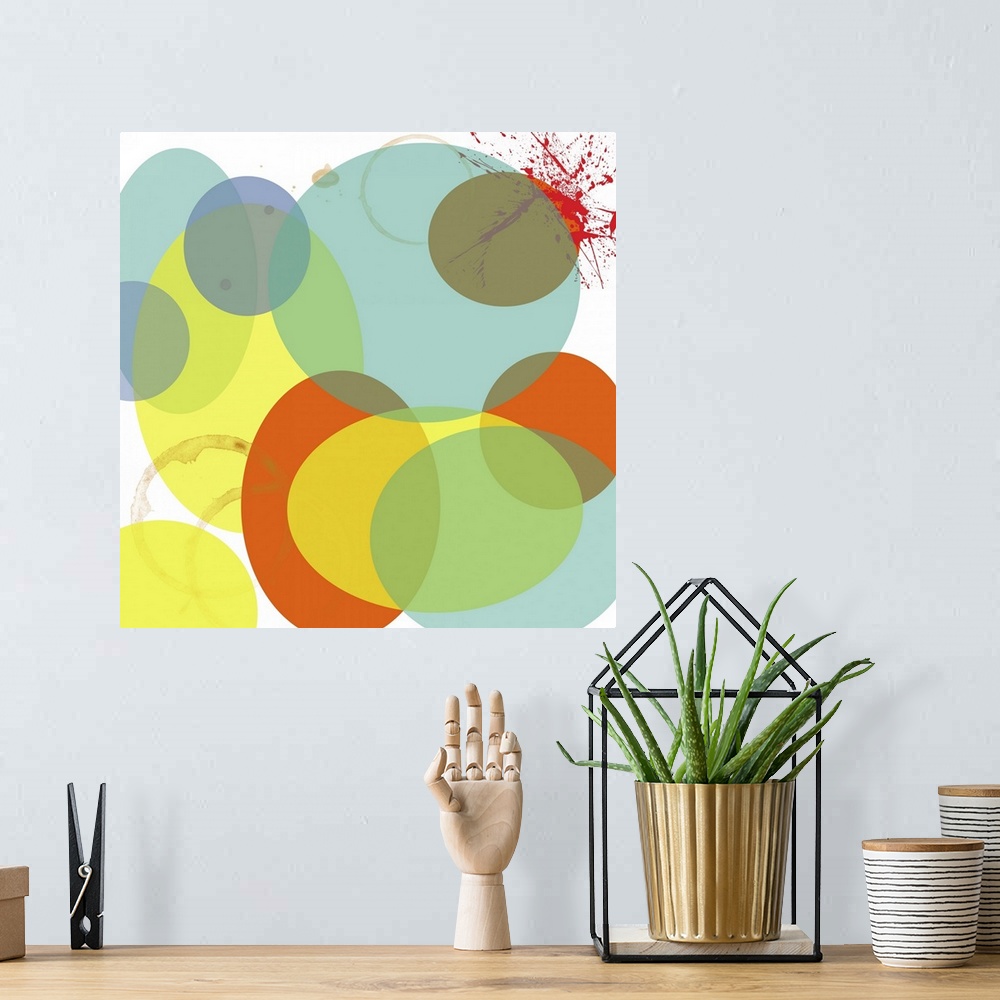 A bohemian room featuring this art print and print on demand canvas is an explosion of circles in soft tones and a paint sp...