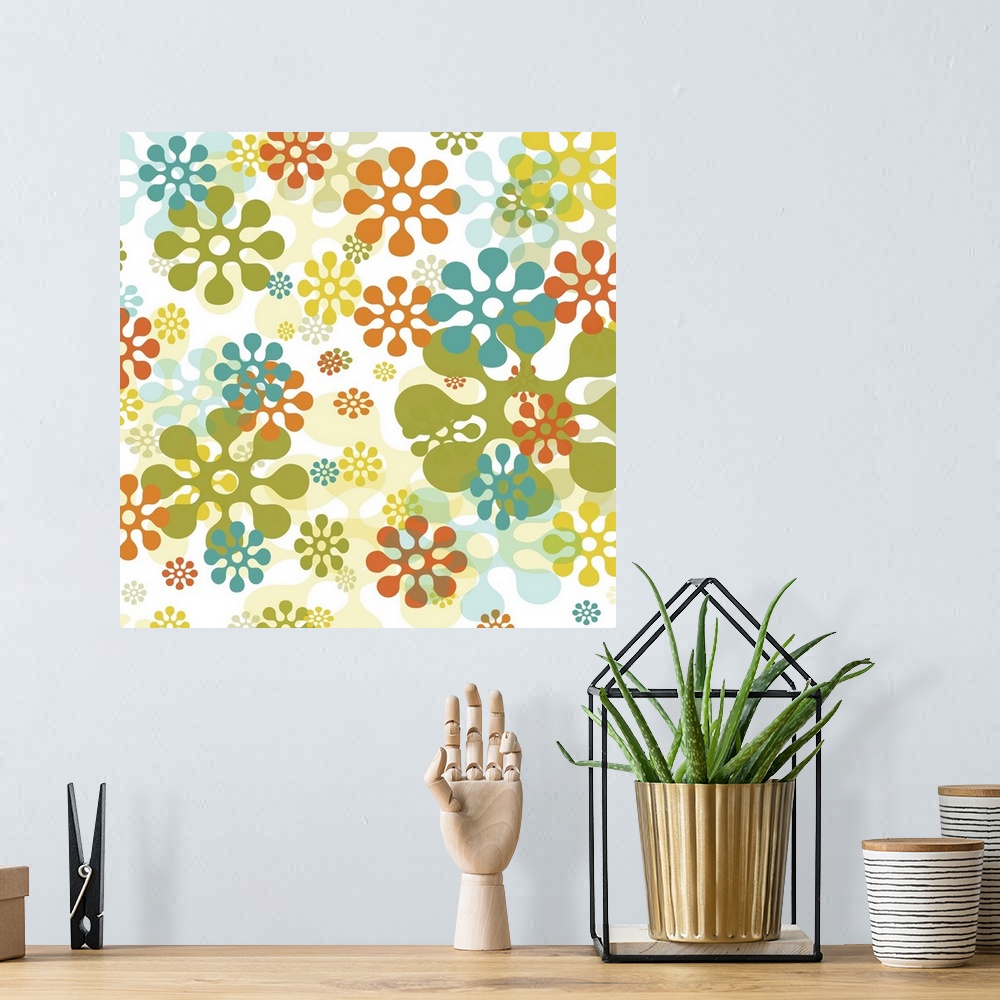 A bohemian room featuring This Retro flower pop  art print is perfect for lobby, office, hospitality and health care.