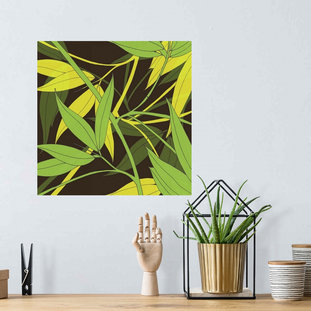 A bohemian room featuring This crisp green asian inspired art print and print on demand canvas was created with original il...