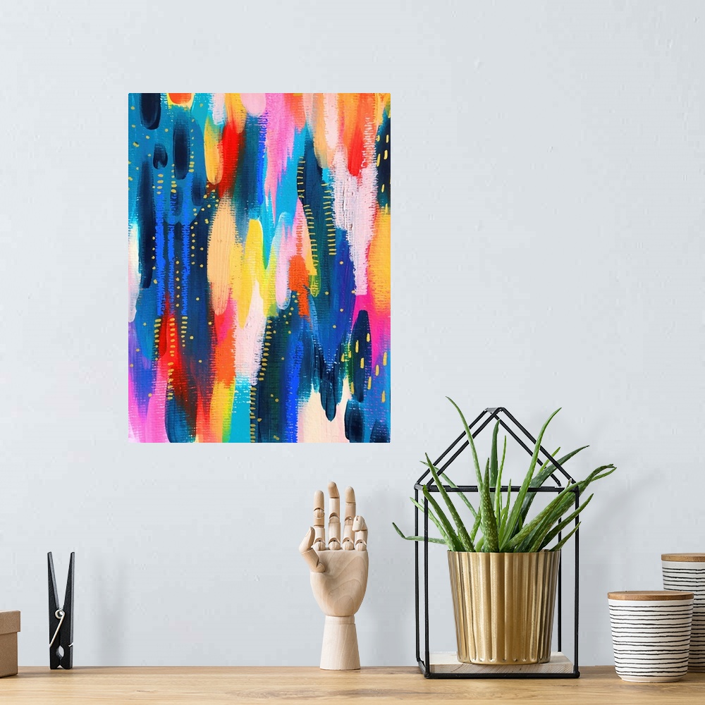 A bohemian room featuring Bright Brush Strokes Dark Blue And Pink