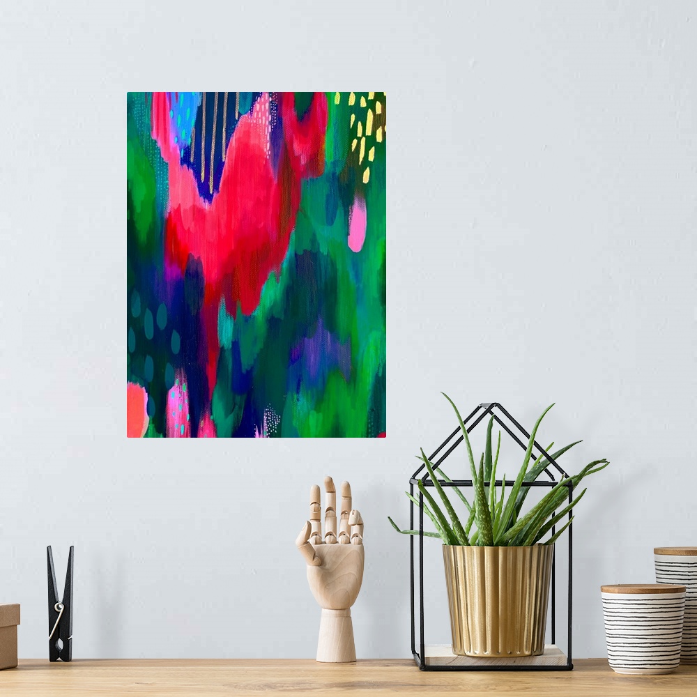 A bohemian room featuring Bright Brush Strokes Green And Dark Pink