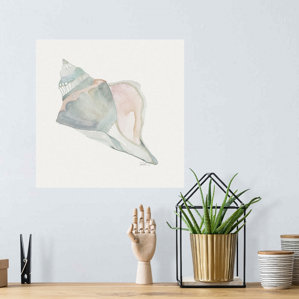 A bohemian room featuring Hand Painted watercolor seashell with modern abstract details