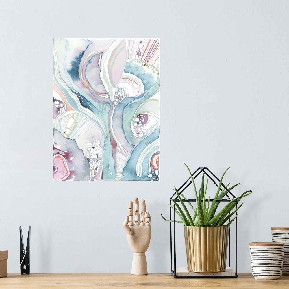A bohemian room featuring Abstract organic modern watercolor painting