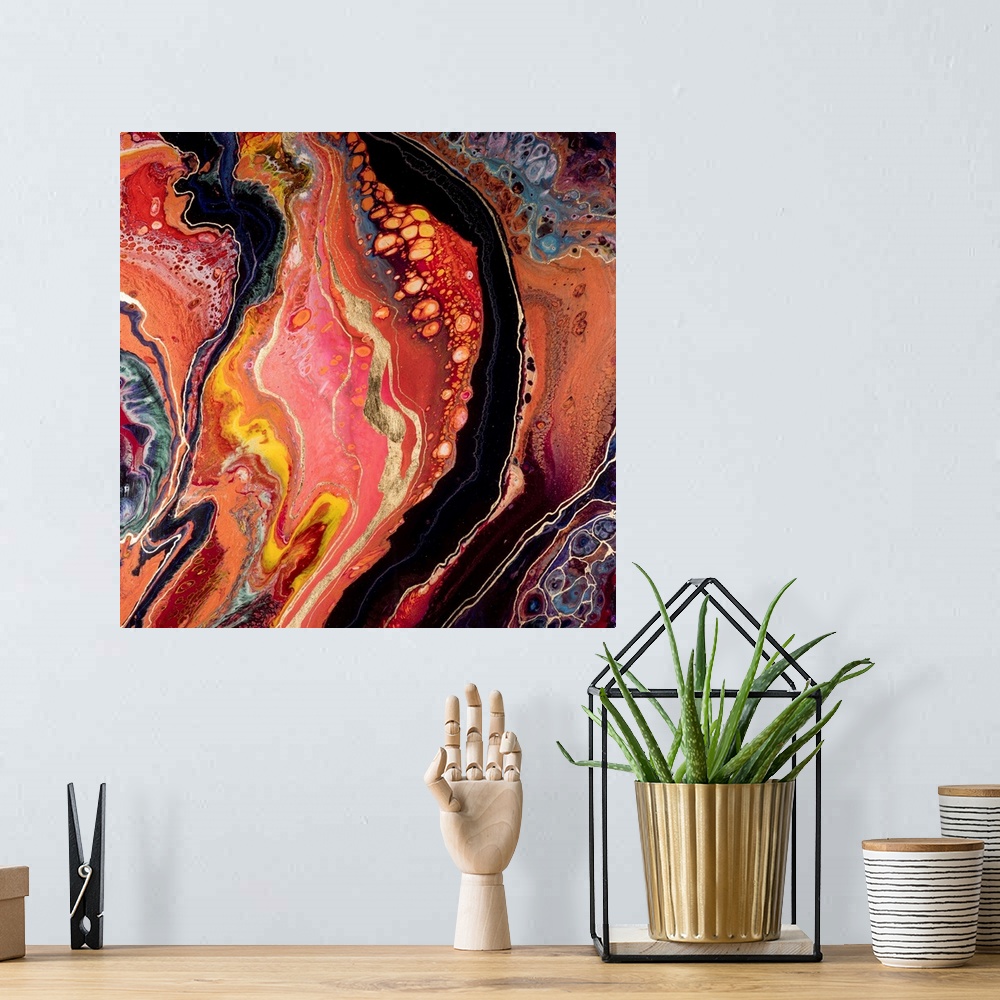 A bohemian room featuring Pink And Orange Abstract 47