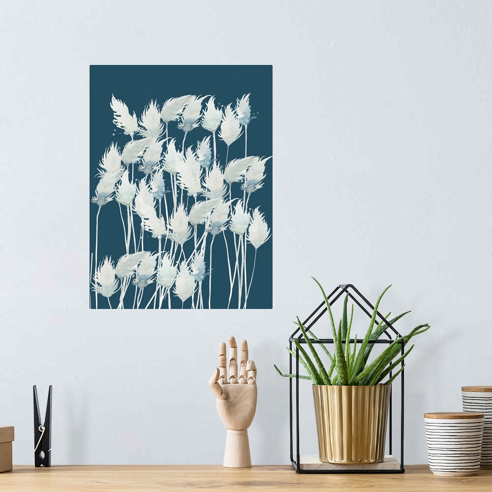 A bohemian room featuring Modern coastal hand painted watercolor of beach grasses swaying on the beach