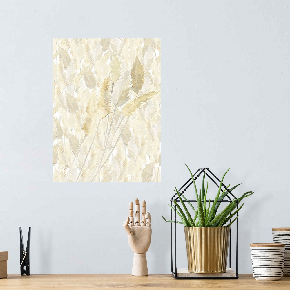 A bohemian room featuring Modern coastal hand painted watercolor of a golden wheatfield