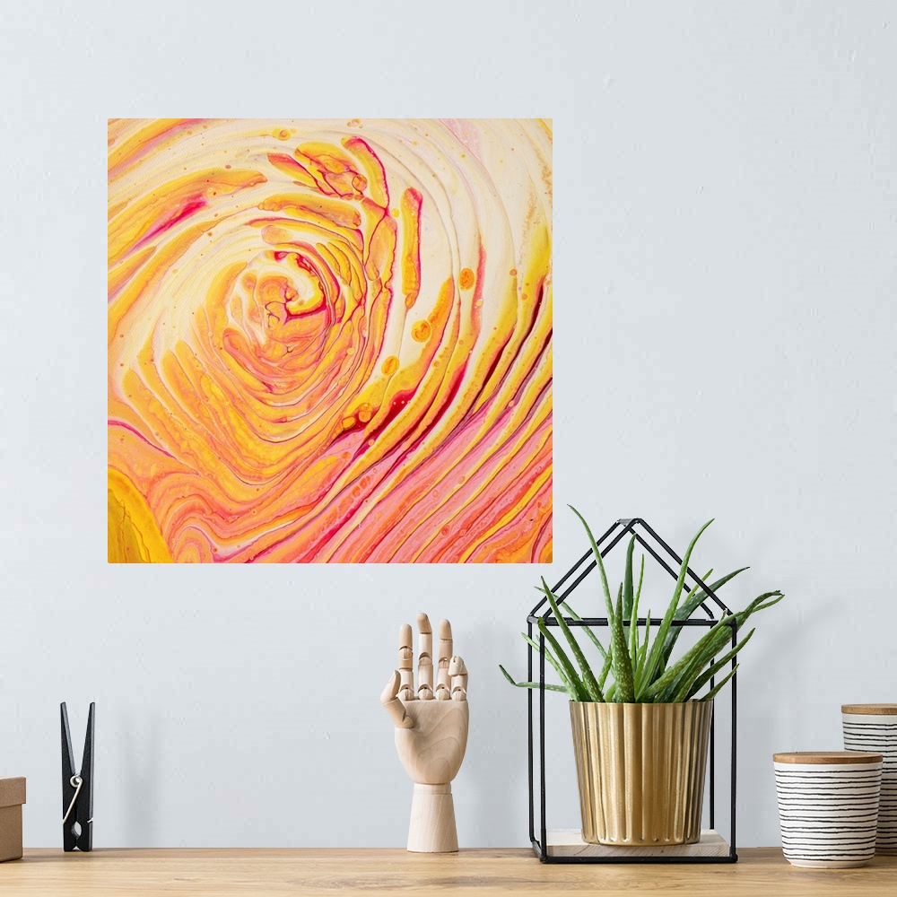 A bohemian room featuring Yellow And Pink Abstract 64