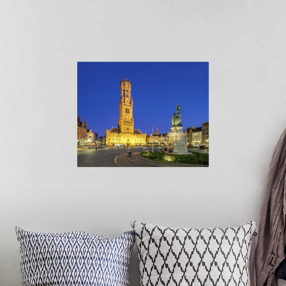 A bohemian room featuring Belgium, West Flanders (Vlaanderen), Bruges (Brugge). Belfort van Brugge belfry tower and Statue ...