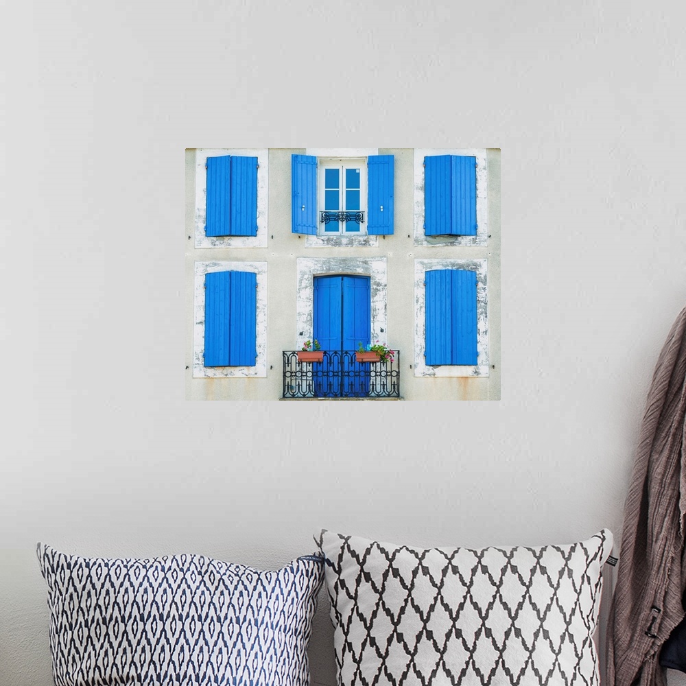 A bohemian room featuring Blue Window Shutters And Door, Languedoc, France
