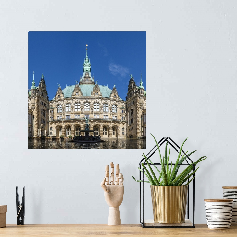 A bohemian room featuring Germany, Hamburg. Rear facade and courtyard of Hamburg Rathaus (City Hall).
