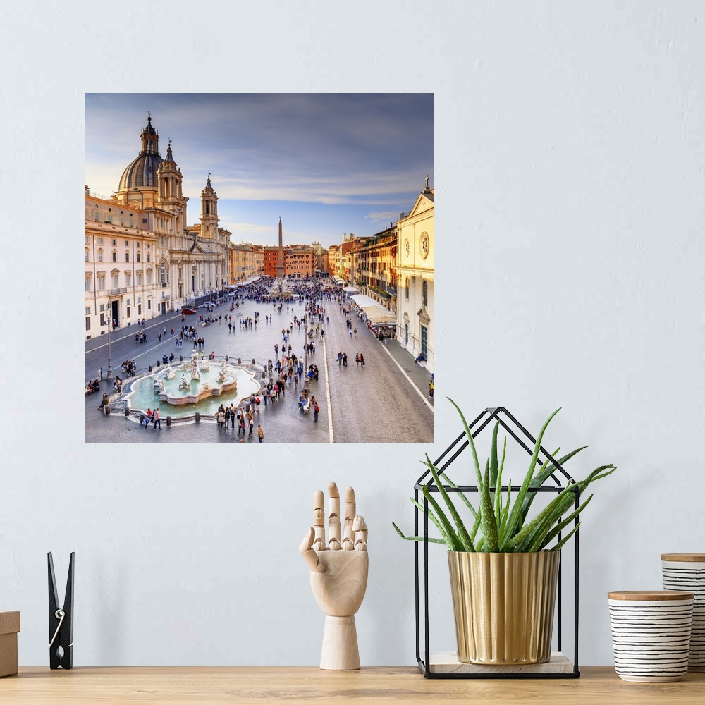 A bohemian room featuring Italy, Rome, Navona square with Sant'Agnese in Agone church and 4 rivers fountain (Fontana dei Qu...