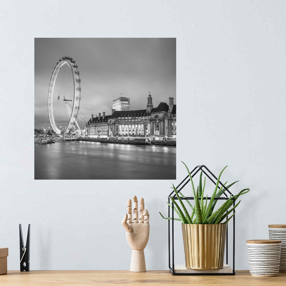 A bohemian room featuring London Eye (Millennium Wheel) and former County Hall, South Bank, London, England.
