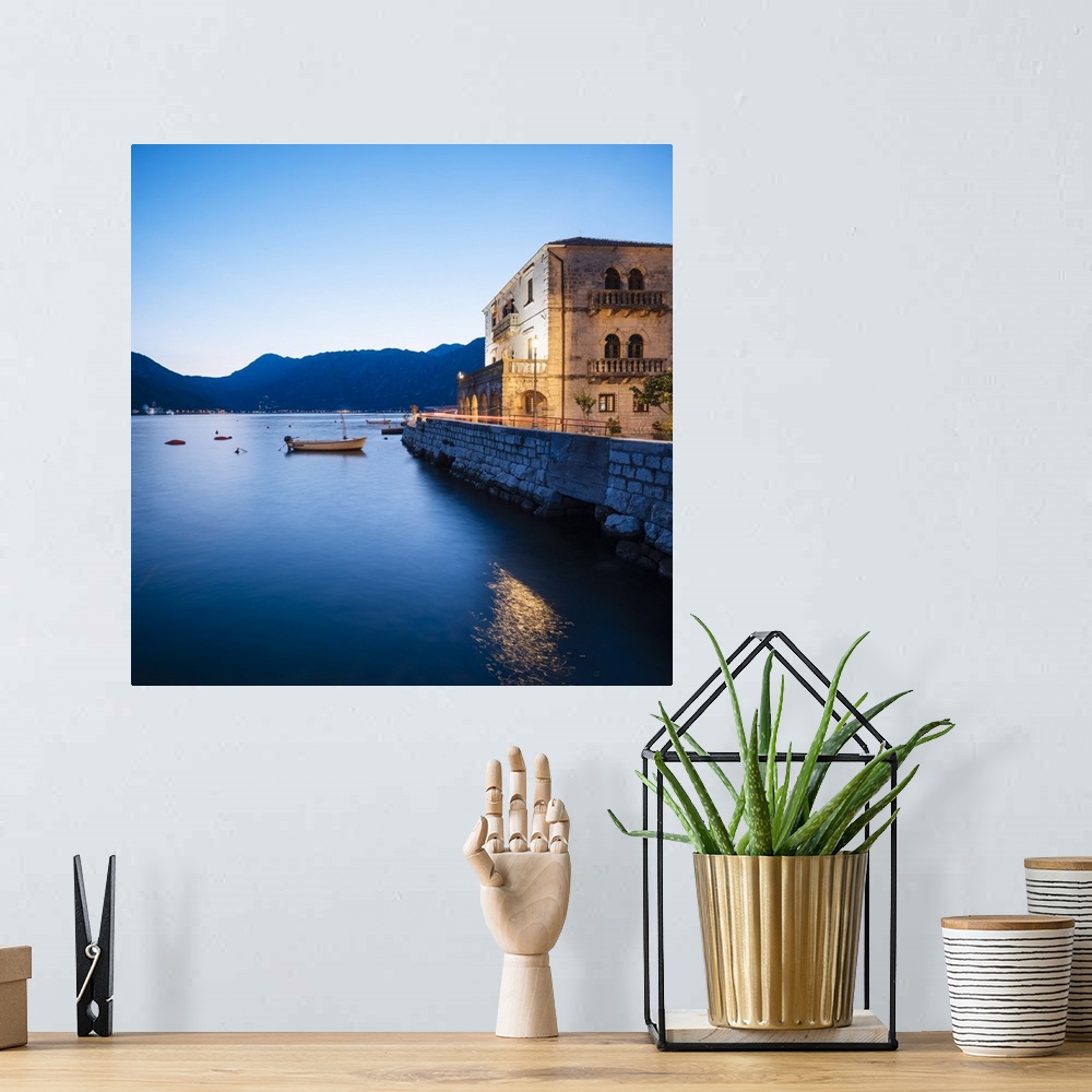 A bohemian room featuring Perast at twilight, Bay of Kotor, Montenegro