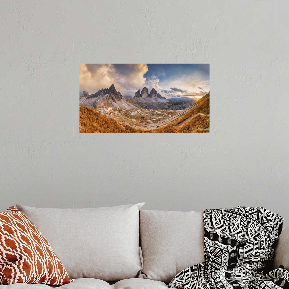 A bohemian room featuring Tre Cime Di Lavaredo At Sunset, Dolomites, South Tyrol, Italy