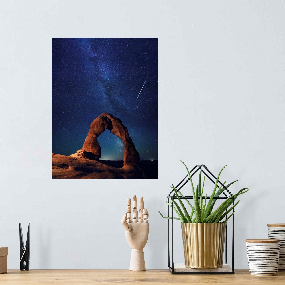 A bohemian room featuring USA, Utah, Moab, Arches National Park, Delicate Arch and Milky Way