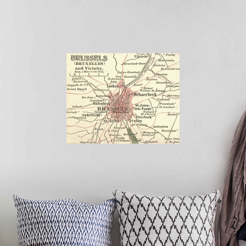 A bohemian room featuring Brussels - Vintage Map
