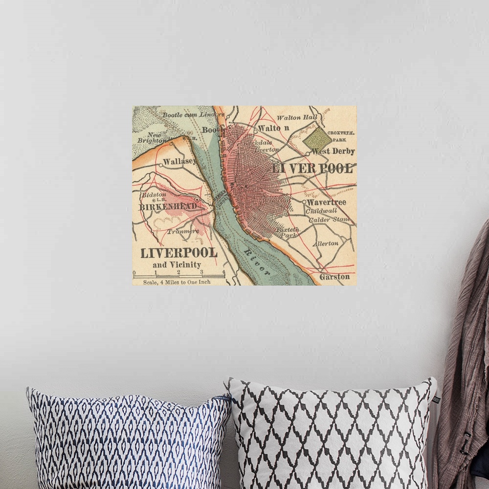 A bohemian room featuring Liverpool - Vintage Map
