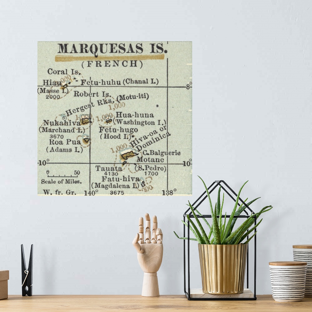 A bohemian room featuring Marquesas Islands - Vintage Map