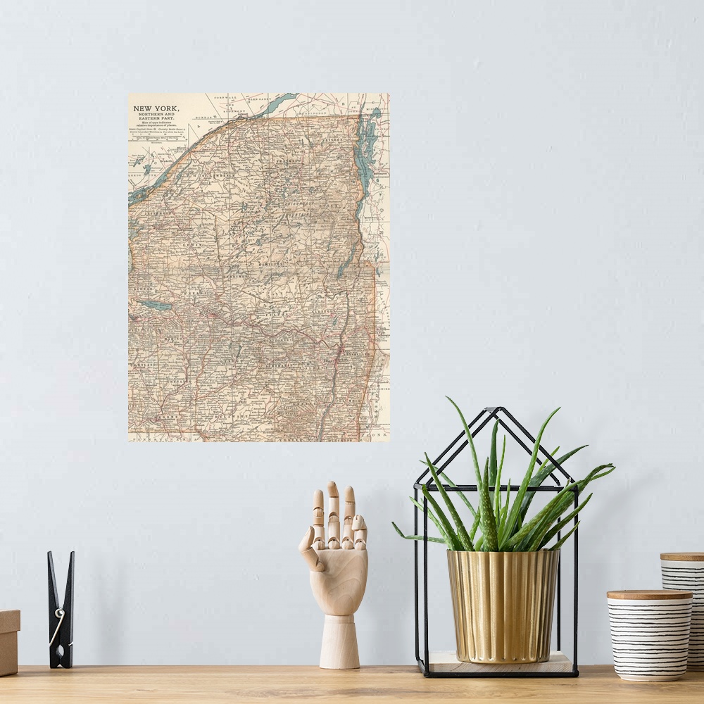 A bohemian room featuring New York, Northern and Eastern Part - Vintage Map
