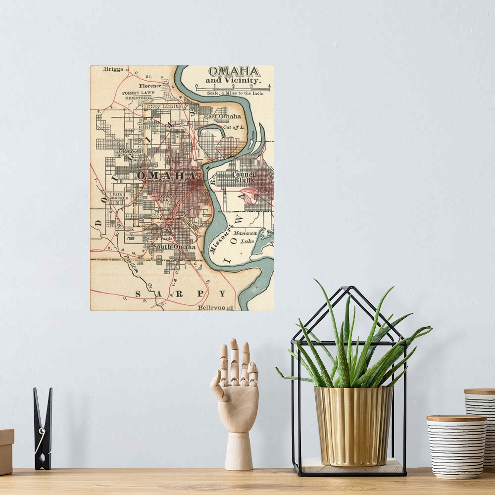 A bohemian room featuring Omaha - Vintage Map