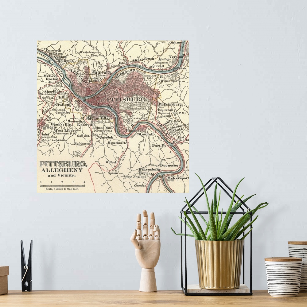 A bohemian room featuring Pittsburg - Vintage Map