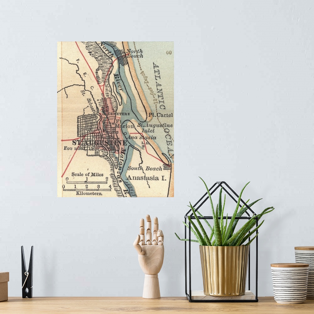 A bohemian room featuring St. Augustine - Vintage Map