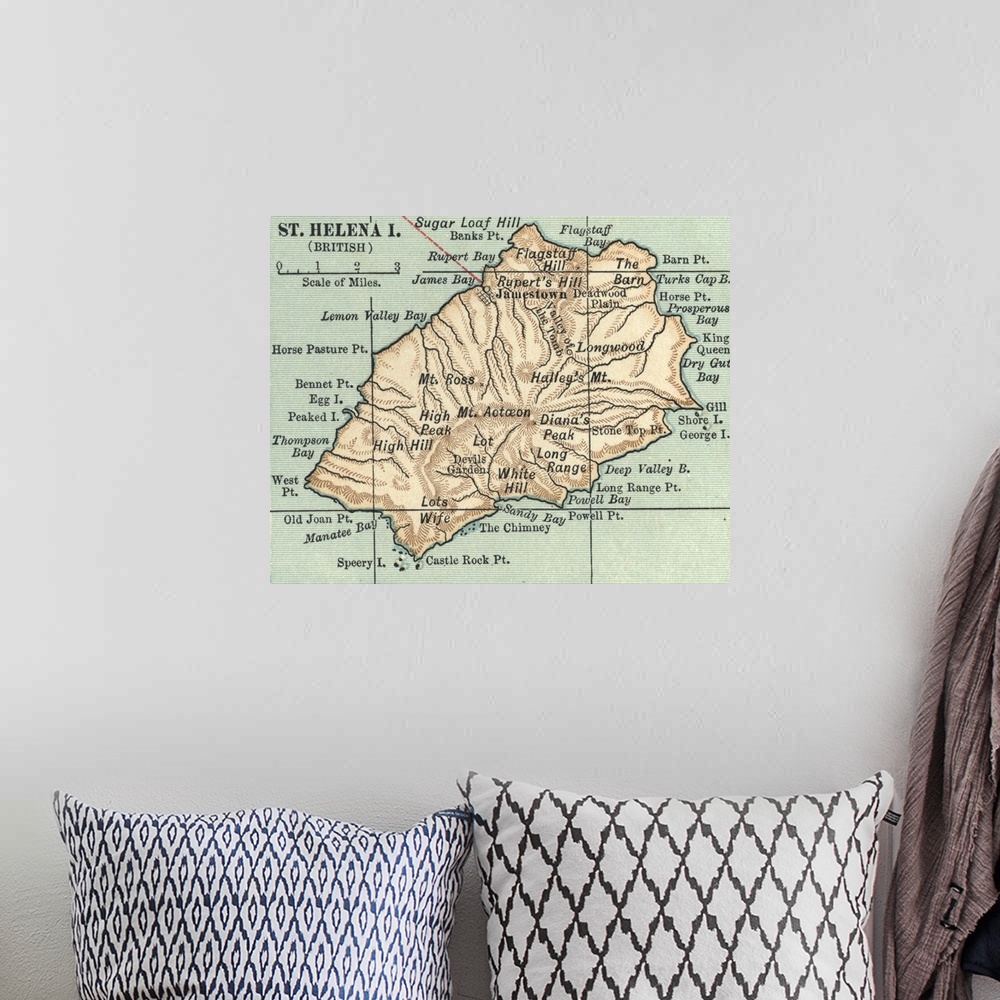 A bohemian room featuring St. Helena Island - Vintage Map