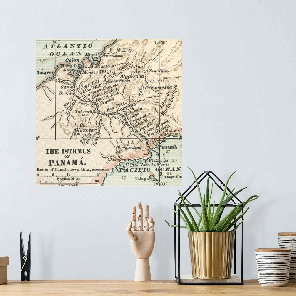 A bohemian room featuring The Isthmus of Panama - Vintage Map