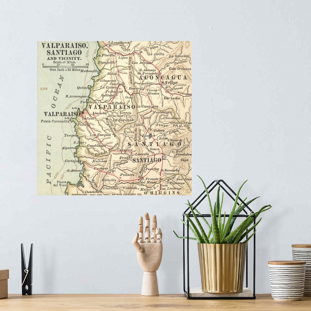 A bohemian room featuring Valparaiso, Santiago, and Vicinity - Vintage Map