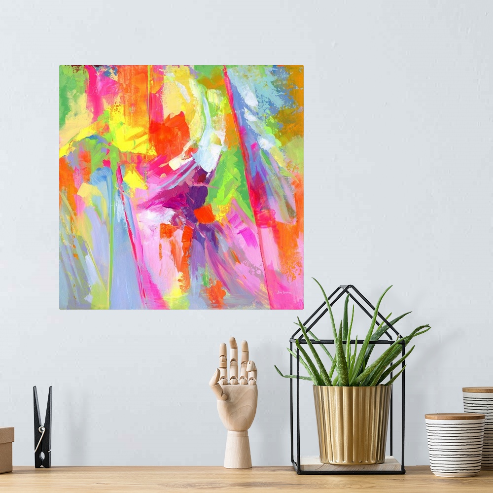 A bohemian room featuring Vibrant colorful abstract painting.
