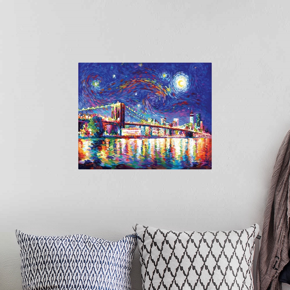 A bohemian room featuring Brooklyn Bridge Starry Night