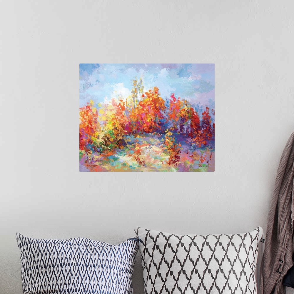 A bohemian room featuring Colorful Autumn Landscape II