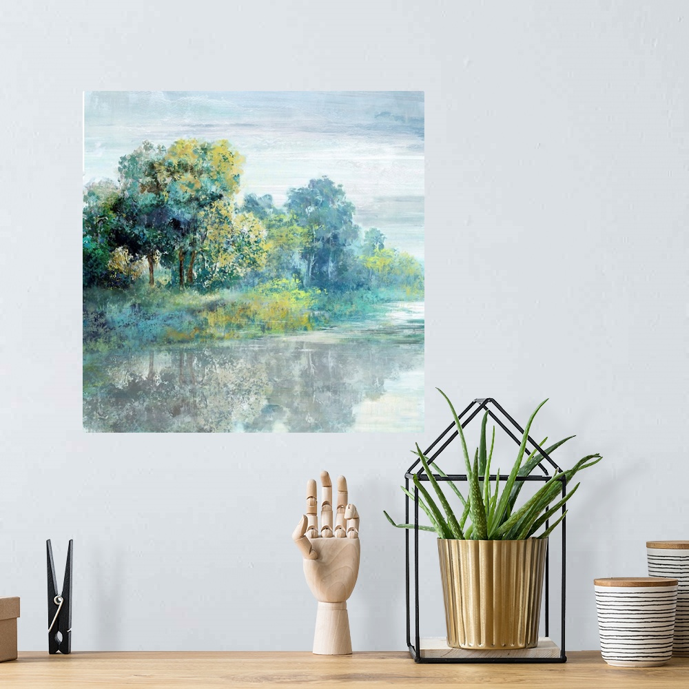 A bohemian room featuring Landscape With Blue Trees