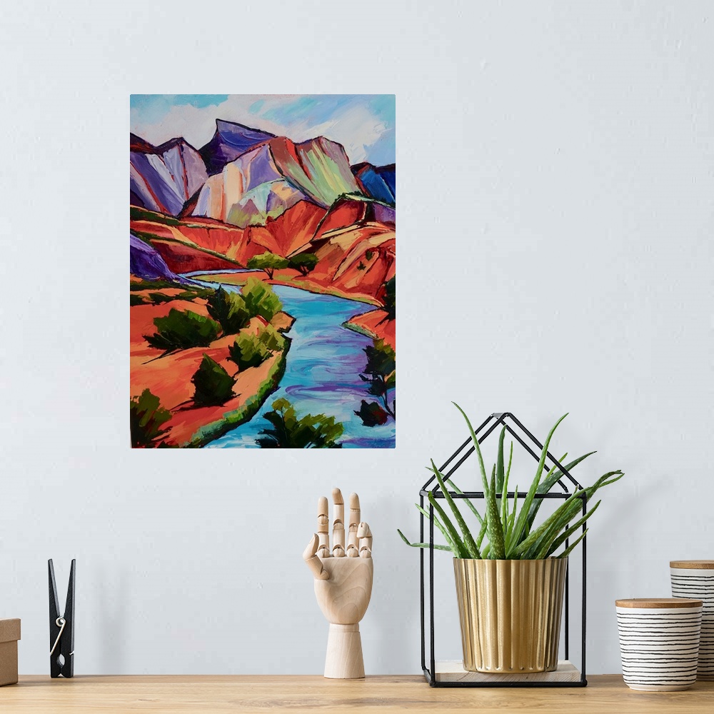 A bohemian room featuring Chama River in Southwest winding through mountains.