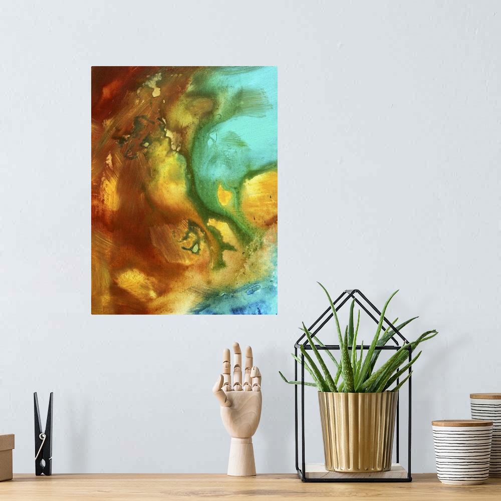 A bohemian room featuring This is a huge colorful and bold original abstract painting unique and very distinct in contempor...