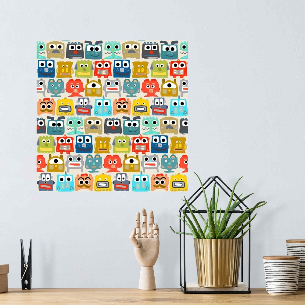 A bohemian room featuring repeating pattern ~ cute little robots