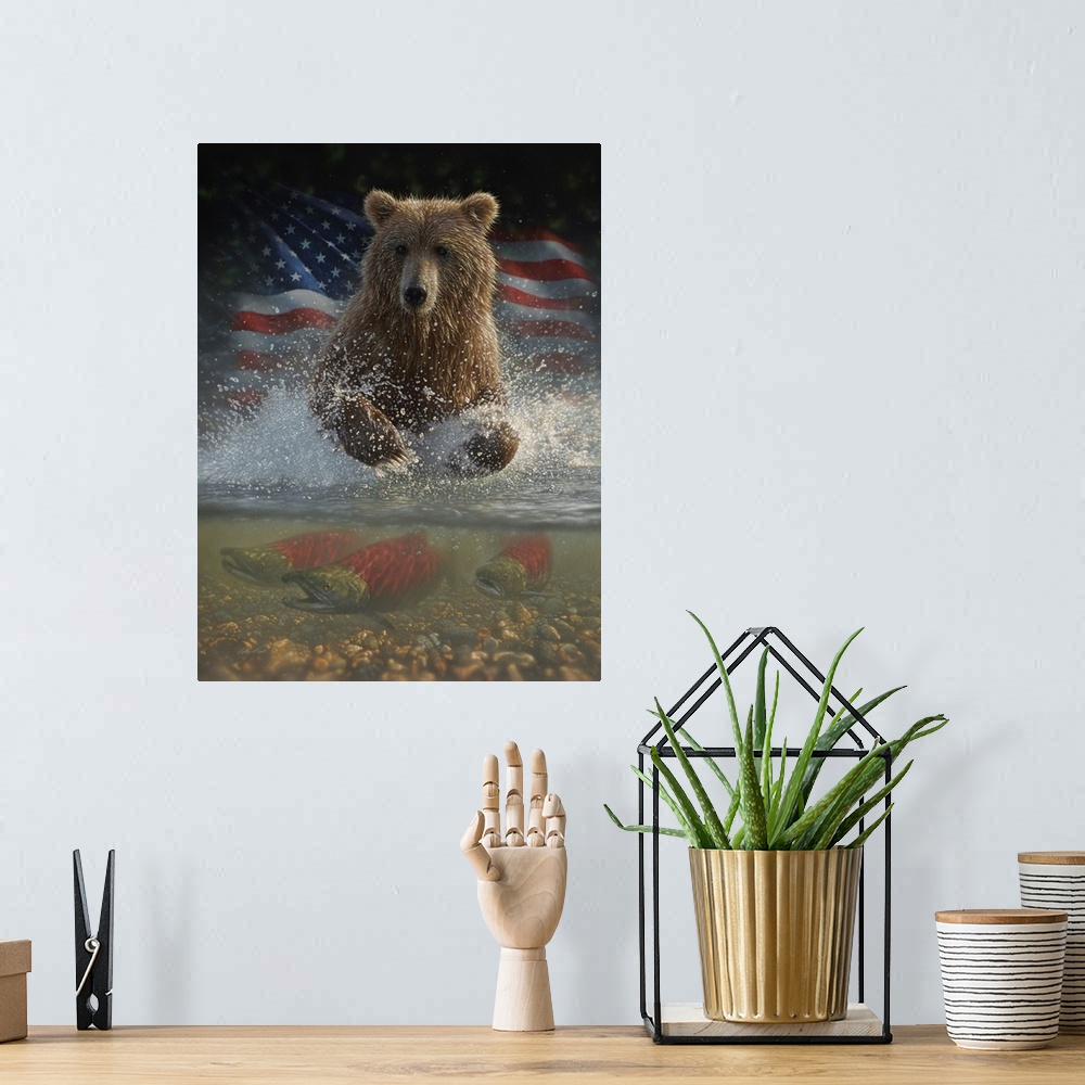 A bohemian room featuring Brown Bear Fishing America