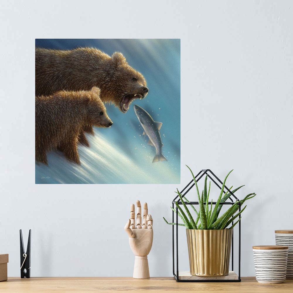 A bohemian room featuring Brown Bears - Fishing Lesson