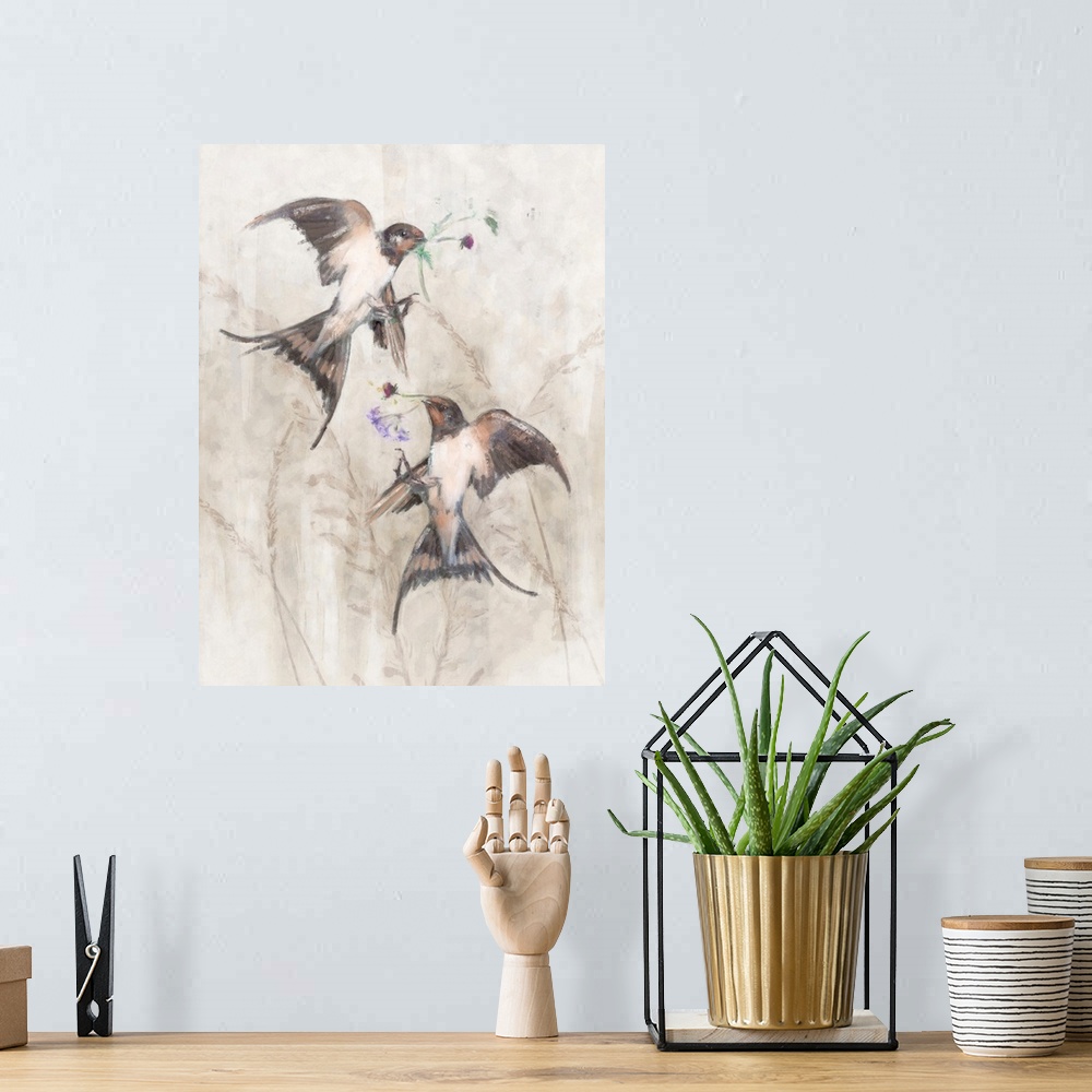 A bohemian room featuring Playful Swallows II
