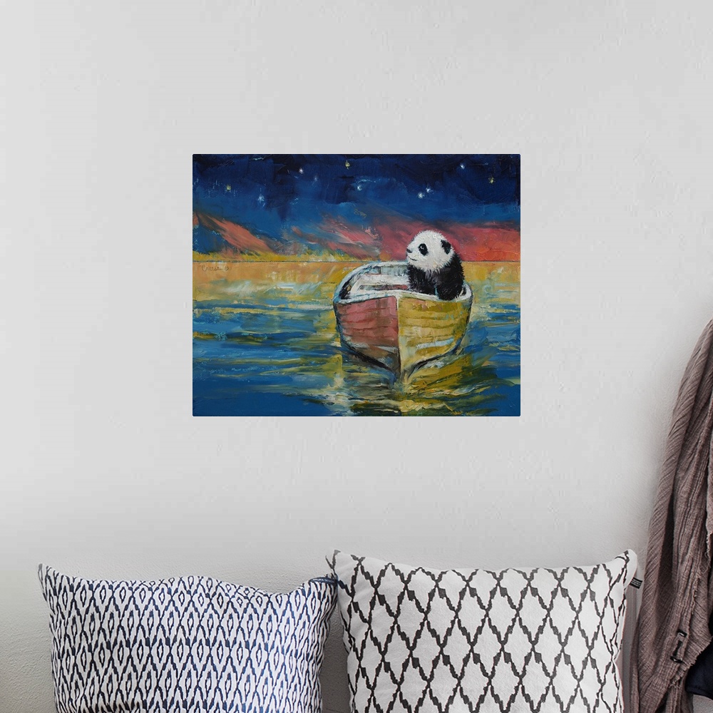 A bohemian room featuring Panda Stargazer - Children's Art