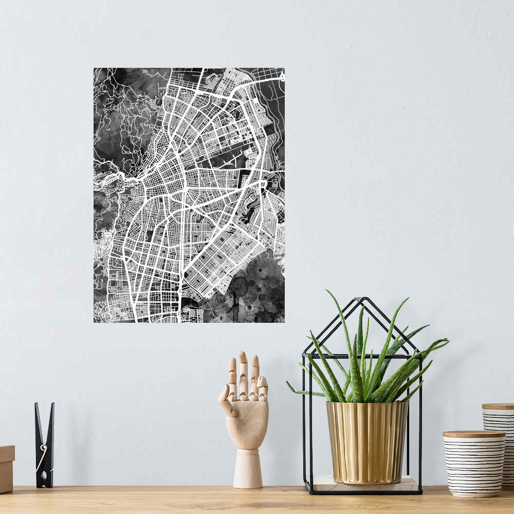 A bohemian room featuring Watercolor street map of Cali, Colombia