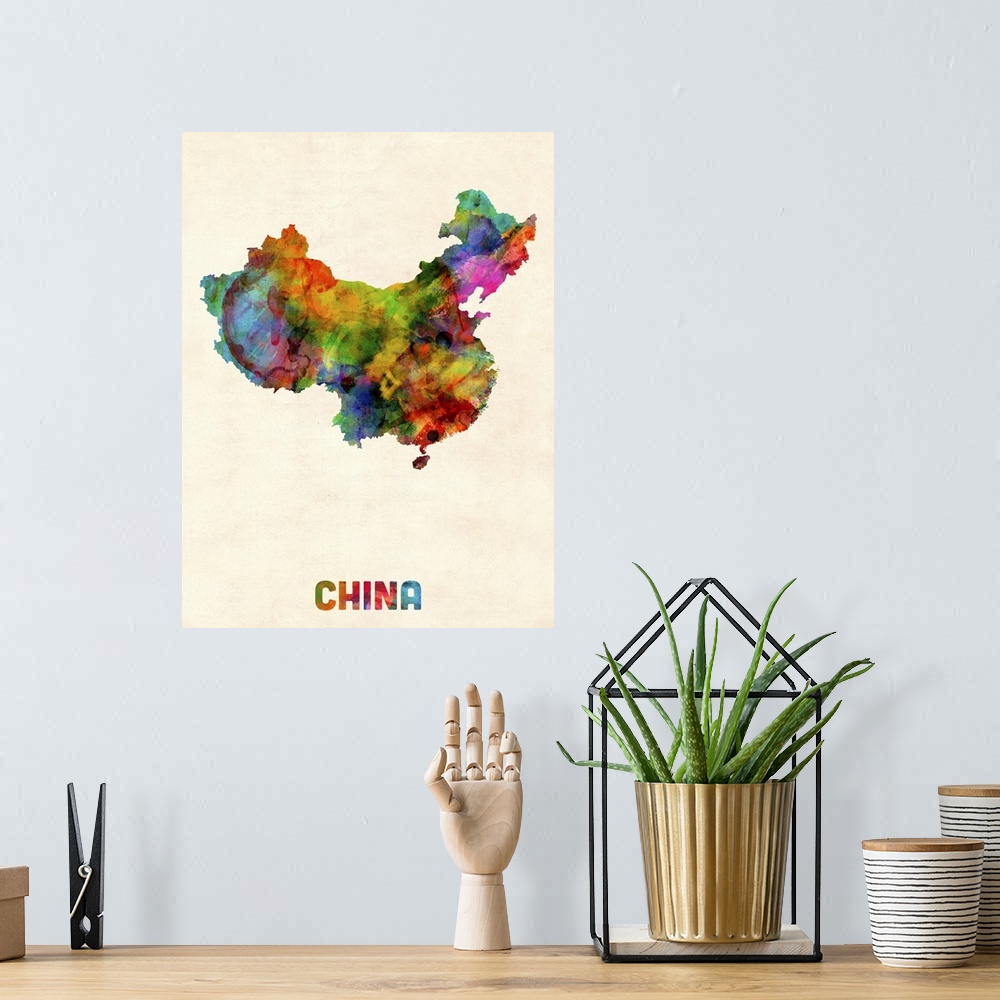 A bohemian room featuring China Watercolor Map