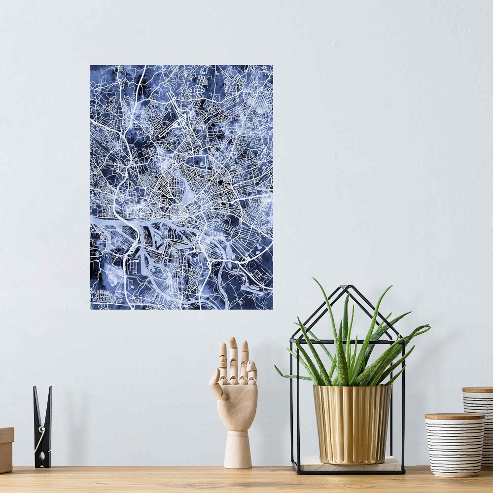 A bohemian room featuring Watercolor street map of Hamburg, Germany