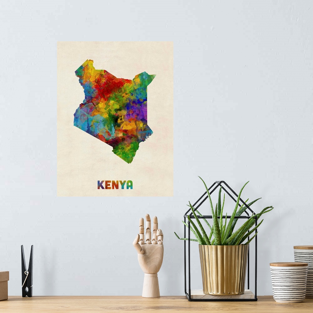 A bohemian room featuring A watercolor map of Kenya