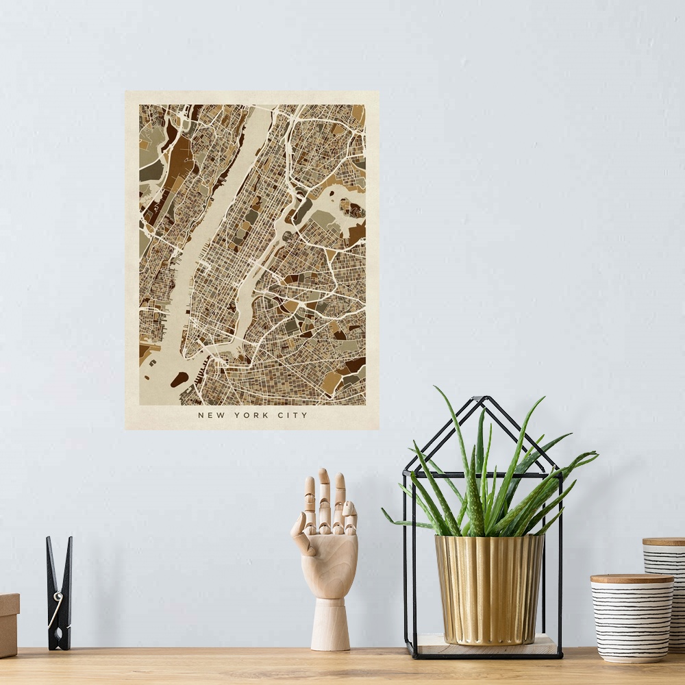 A bohemian room featuring A street map of New York City.