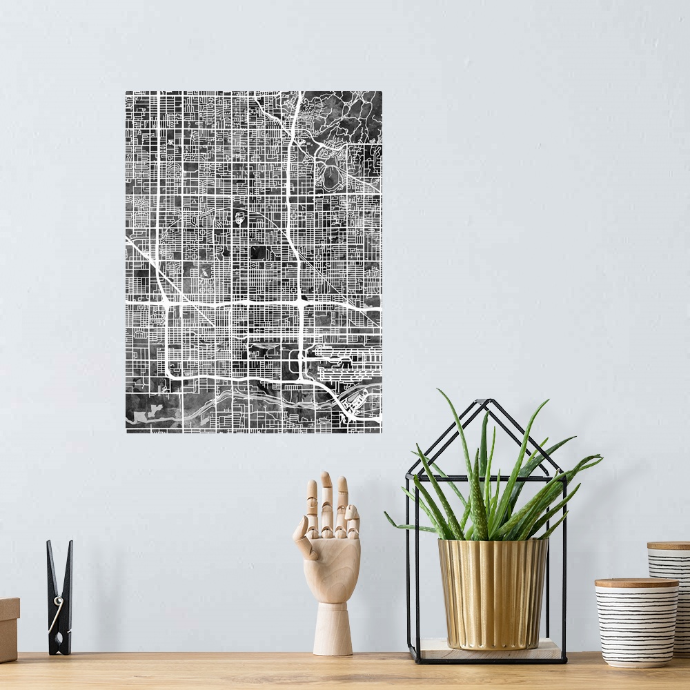 A bohemian room featuring Watercolor street map of Phoenix, Arizona, United States