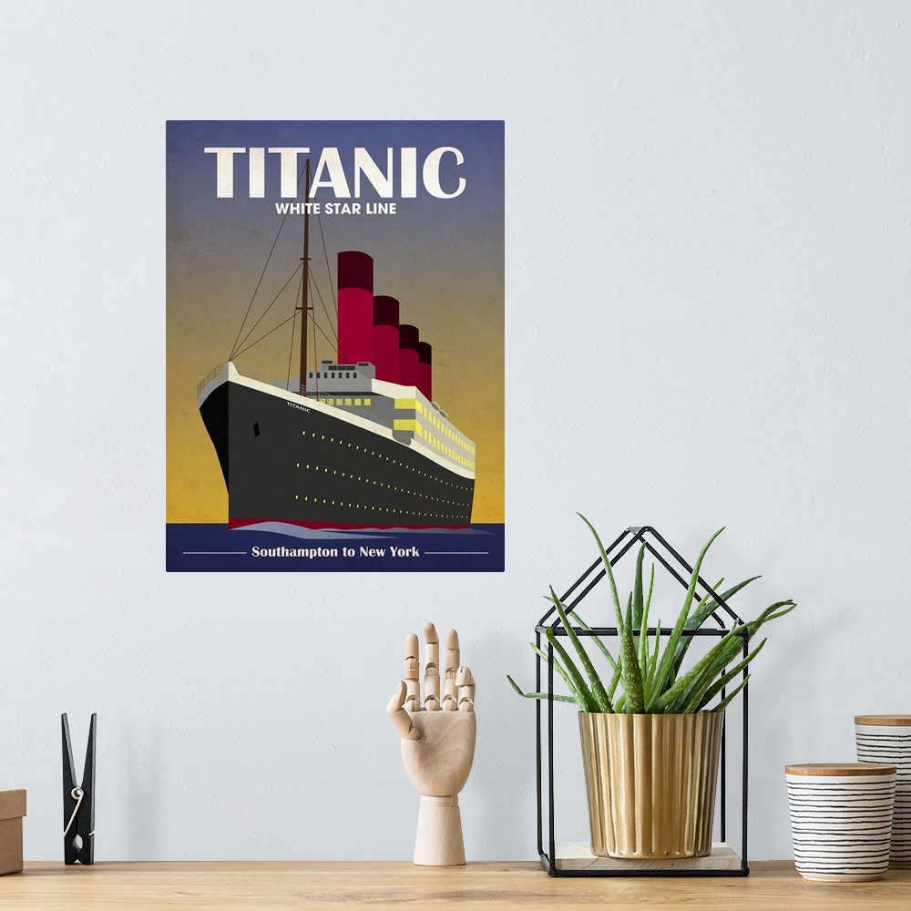 A bohemian room featuring Titanic Ocean Liner Cruise Ship Art Deco Print