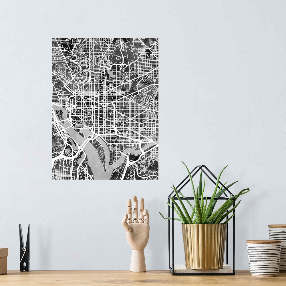 A bohemian room featuring Watercolor street map of Washington DC, United States.