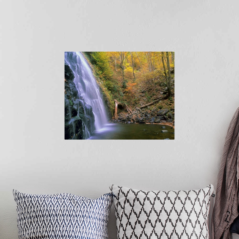 A bohemian room featuring Crabtree Falls cascading into stream, Blue Ridge Parkway, North Carolina